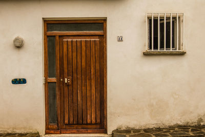 Closed door of house