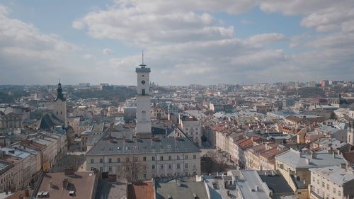 High angle view of townscape against sky