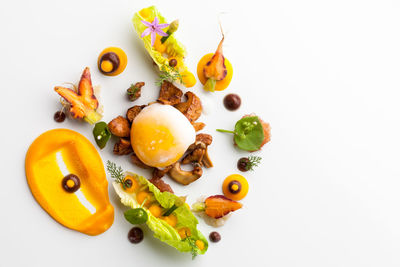 High angle view of food against white background