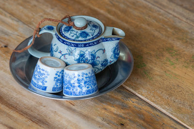 Close-up of tea cup on table