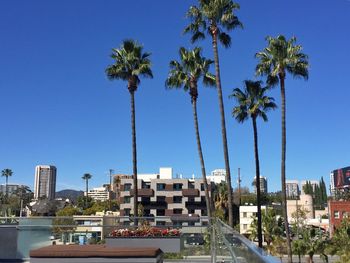 Buildings in city against blue sky