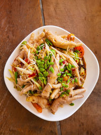 High angle view of salad in plate on table