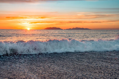 Scenic view of sea against sky during sunset