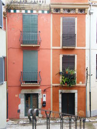 View of dog on window of building