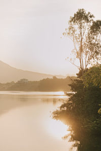 Scenic view of lake against sky during sunset