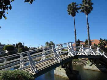 Panoramic view of bridge against clear blue sky