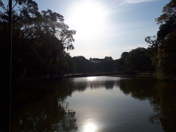 Scenic view of river against sky at sunset