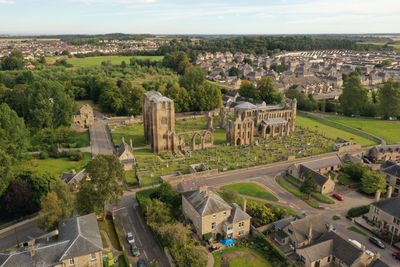 A panorama of the ruins of elgin cathedral at dusk. moray, scotland, uk