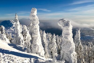 Snow covered landscape against sky