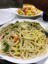 Close-up of noodles served in plate