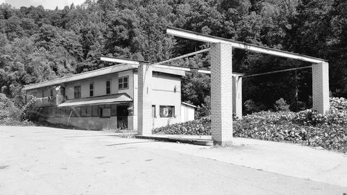 Built structure against trees