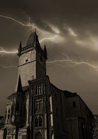Low angle view of building against sky at night