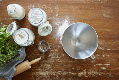 High angle view of drink on table