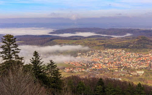 High angle view of cityscape against sky