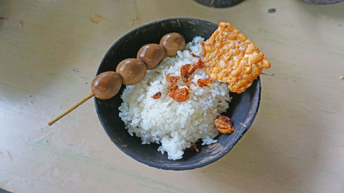 High angle view of ice cream in plate on table