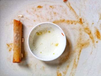 Directly above shot of breakfast served on table