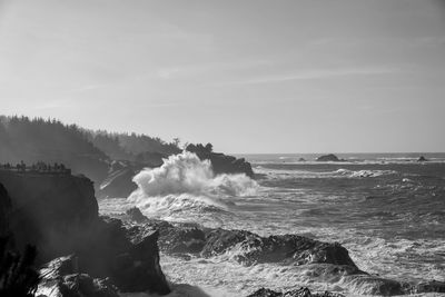 Waves crashing on a shoreline. 