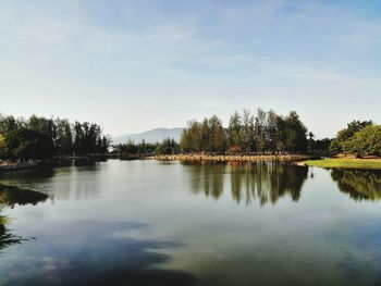 Scenic view of lake against sky