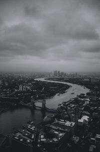 Aerial view of cityscape against cloudy sky