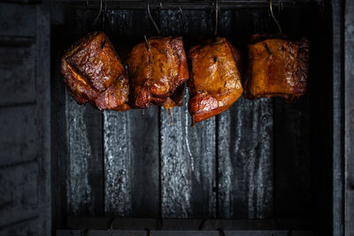 Close-up of meat on barbecue grill