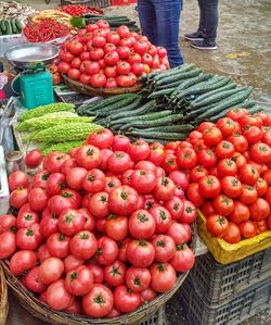 Fresh fruits in basket for sale at market stall