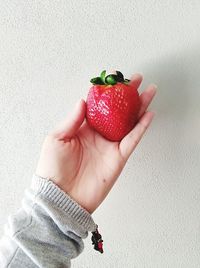 Midsection of person holding strawberry