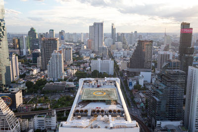 High angle view of buildings in city