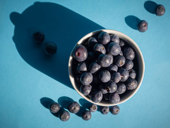 High angle view of fruits in bowl on table