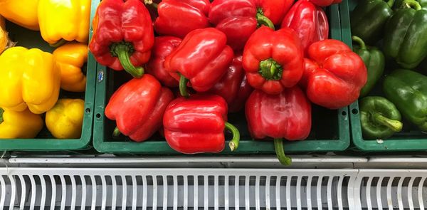 High angle view of bell peppers