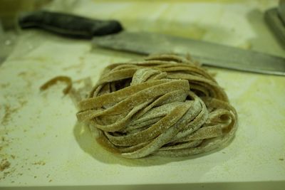 High angle view of bread on table