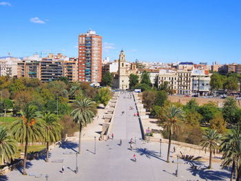 High angle view of buildings in city