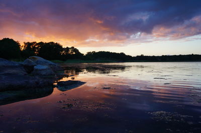 Scenic view of lake against sky during sunset