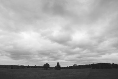 Scenic view of field against cloudy sky