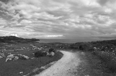 Scenic view of land against sky