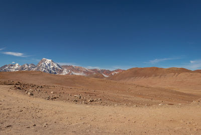 Scenic view of desert against blue sky