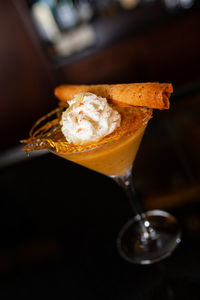 Close-up of ice cream on table