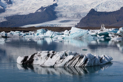 Scenic view of frozen lake against mountain range