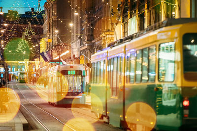 High angle view of traffic on city street at night