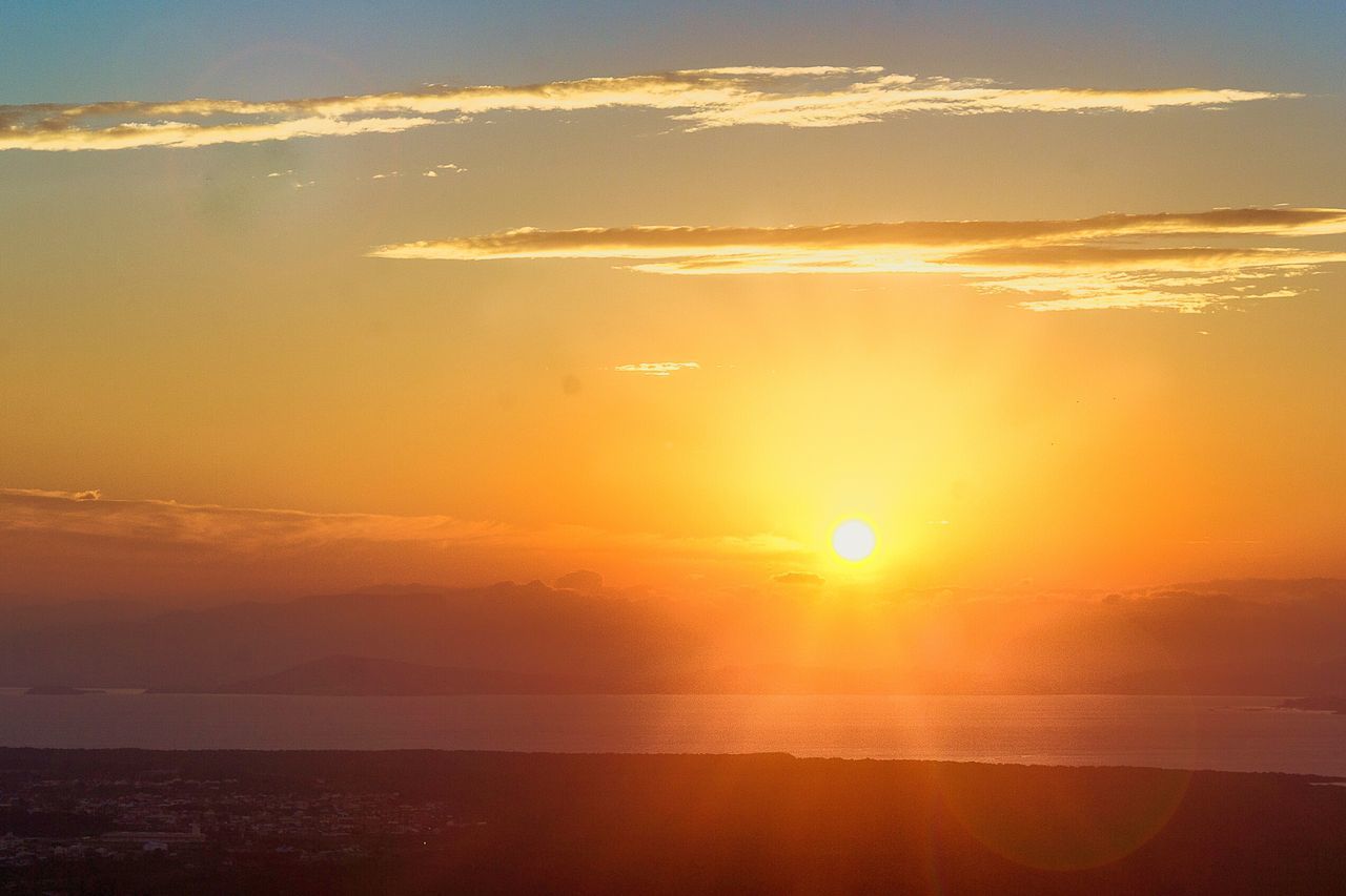 sunset, sea, horizon over water, scenics, sun, orange color, beach, beauty in nature, tranquil scene, water, tranquility, sky, idyllic, shore, nature, sunlight, cloud - sky, sand, reflection, outdoors