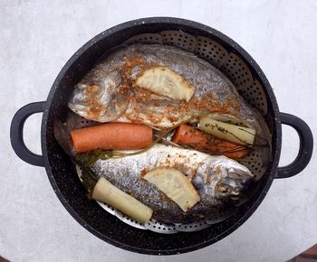 High angle view of food in plate