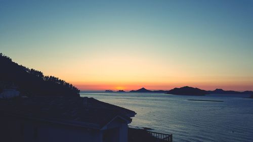 Scenic view of sea against clear sky during sunset