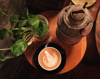 High angle view of coffee on table