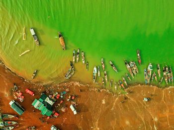 High angle view of garbage in sea