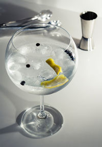 Close-up of beer glass on table