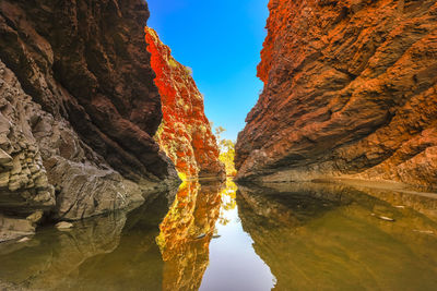 Scenic view of rock formation in water against sky