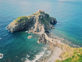 High angle view of rock formation in sea