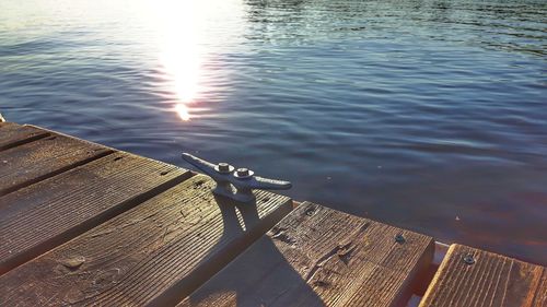 Close-up of pier over river