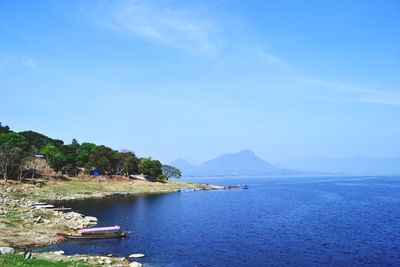 Scenic view of bay against sky