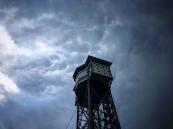 Low angle view of lookout tower against cloudy sky
