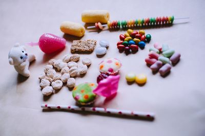 High angle view of sweet food in tray